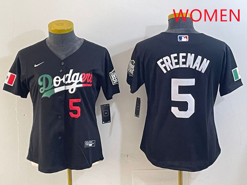 Women Los Angeles Dodgers 5 Freeman Black Game 2025 Nike MLB Jersey style 4036